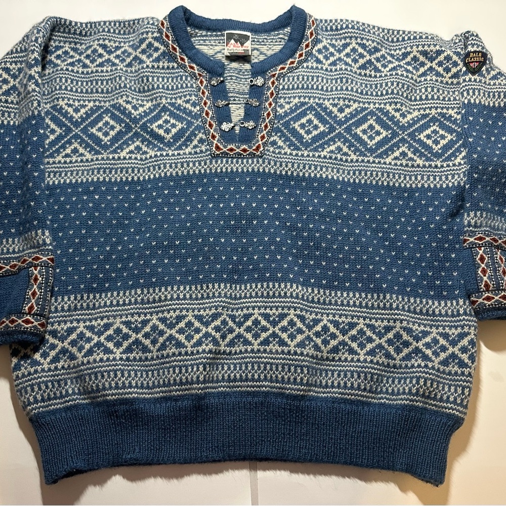 Vintage Dale Of Norway Blue Icelandic Sweater Men's Size XL Wool